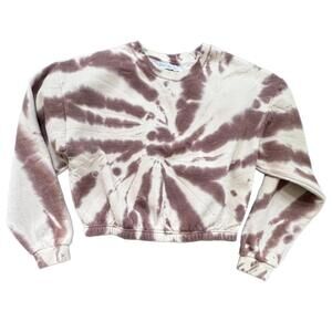 C’EST TOI Tie Dye Cropped Crew Neck Sweatshirt Brown and Cream Women's Size L
